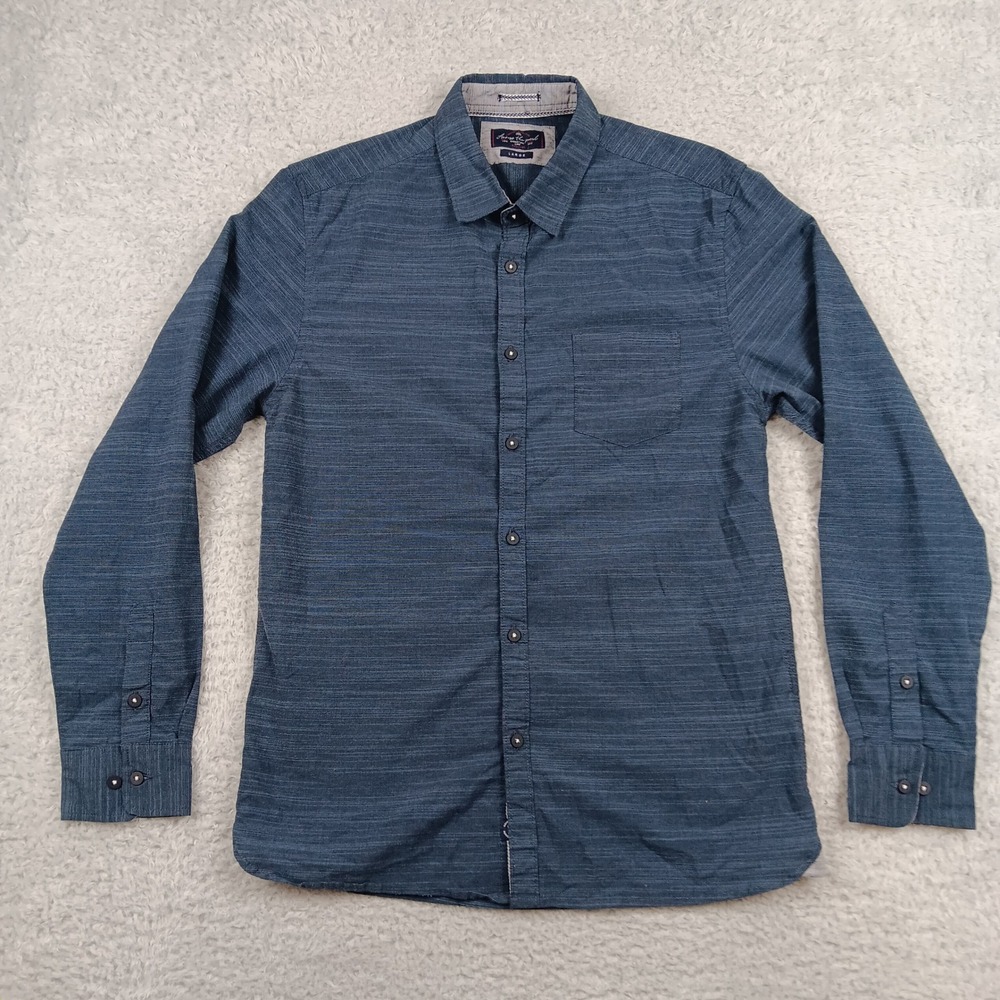 Across the Pond Button Down Shirt Mens Large Blue Slub Texture Stretch RN 152752